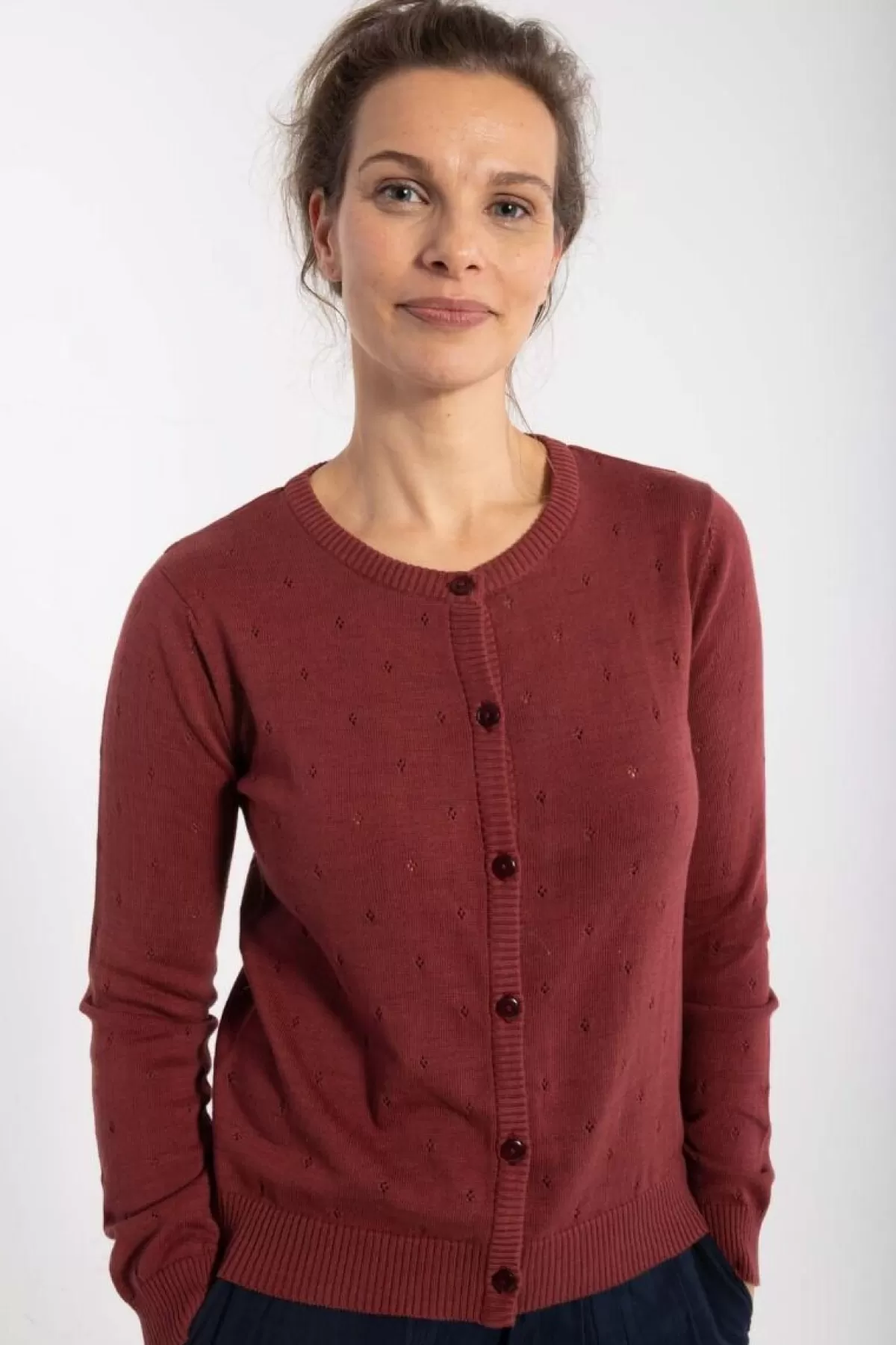 Danefæ Danesaga Hole Knit Cardigan Red Wine Sale