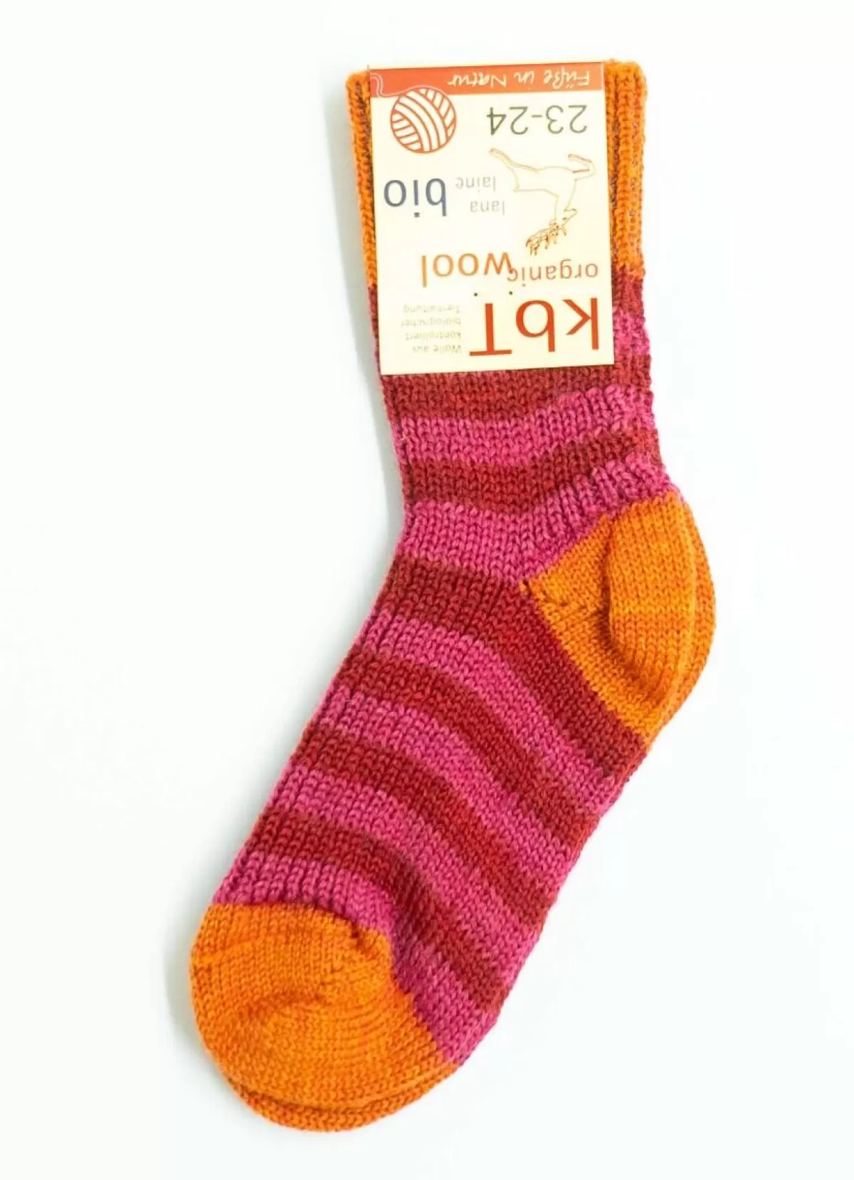 Danefæ Hirsch Natur Wool Socks Stripes Raspberry/Red/Mango Sale