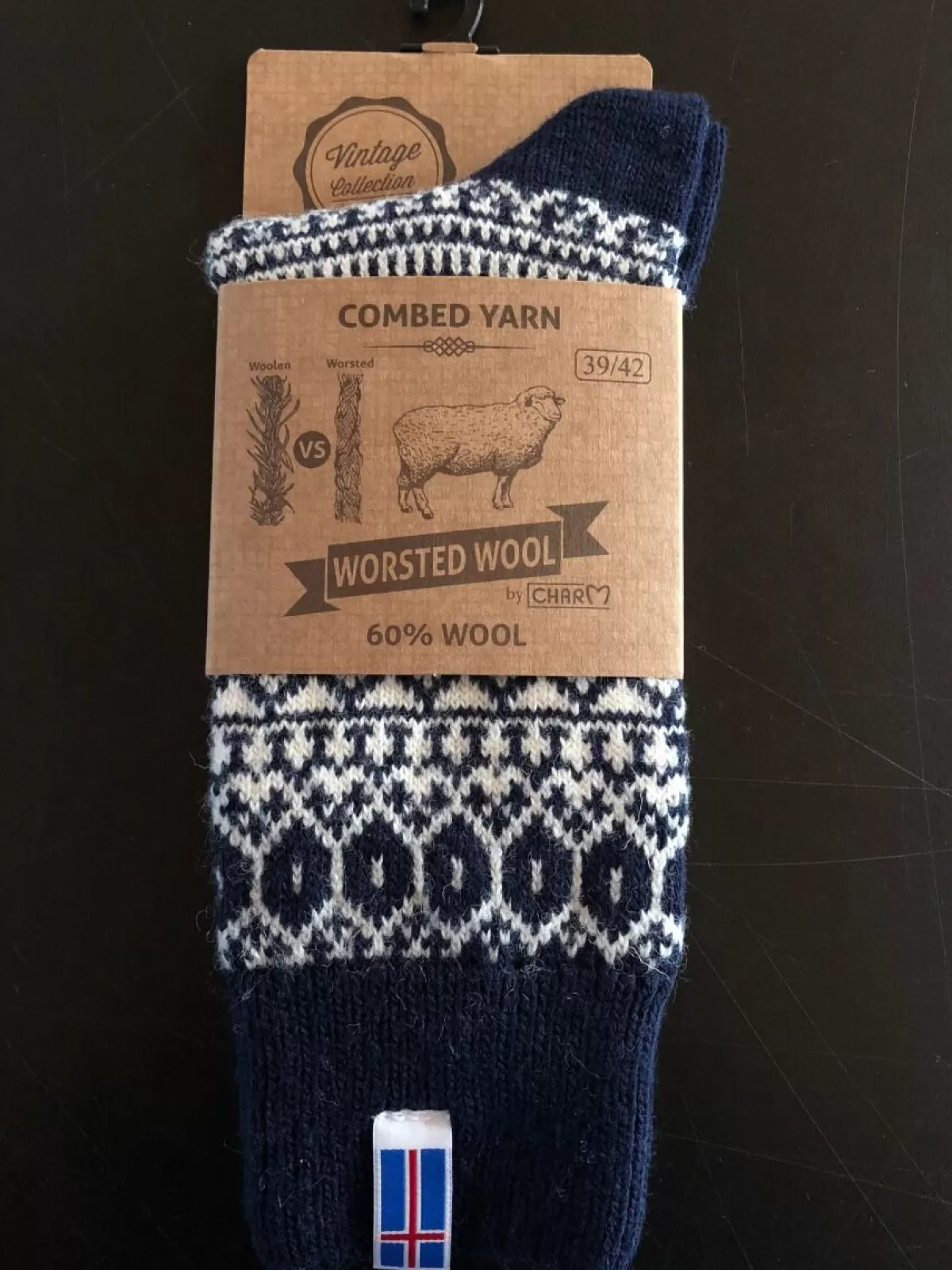 Danefæ Woolwear Ragsok M/Islandsk Flag Navy Nr.24 Best