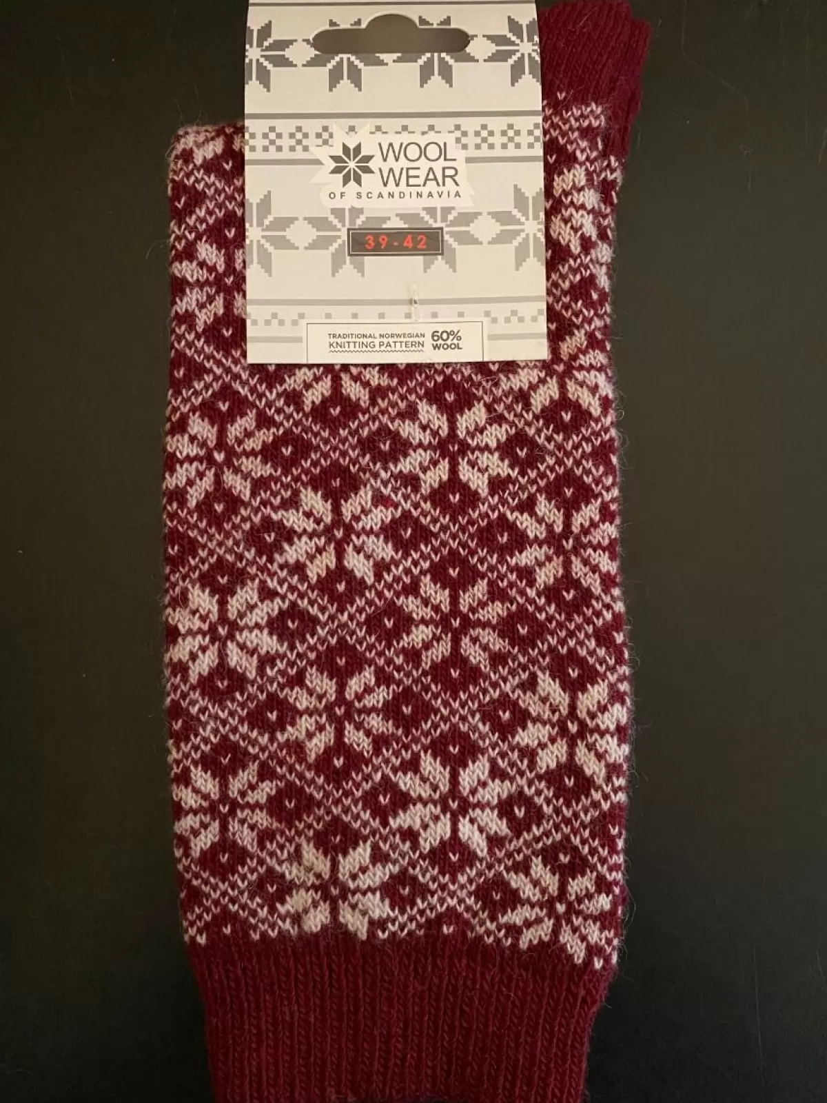 Danefæ Woolwear Uldsokker M/Snefnug Bordeaux/White Aop Nr.39 Shop