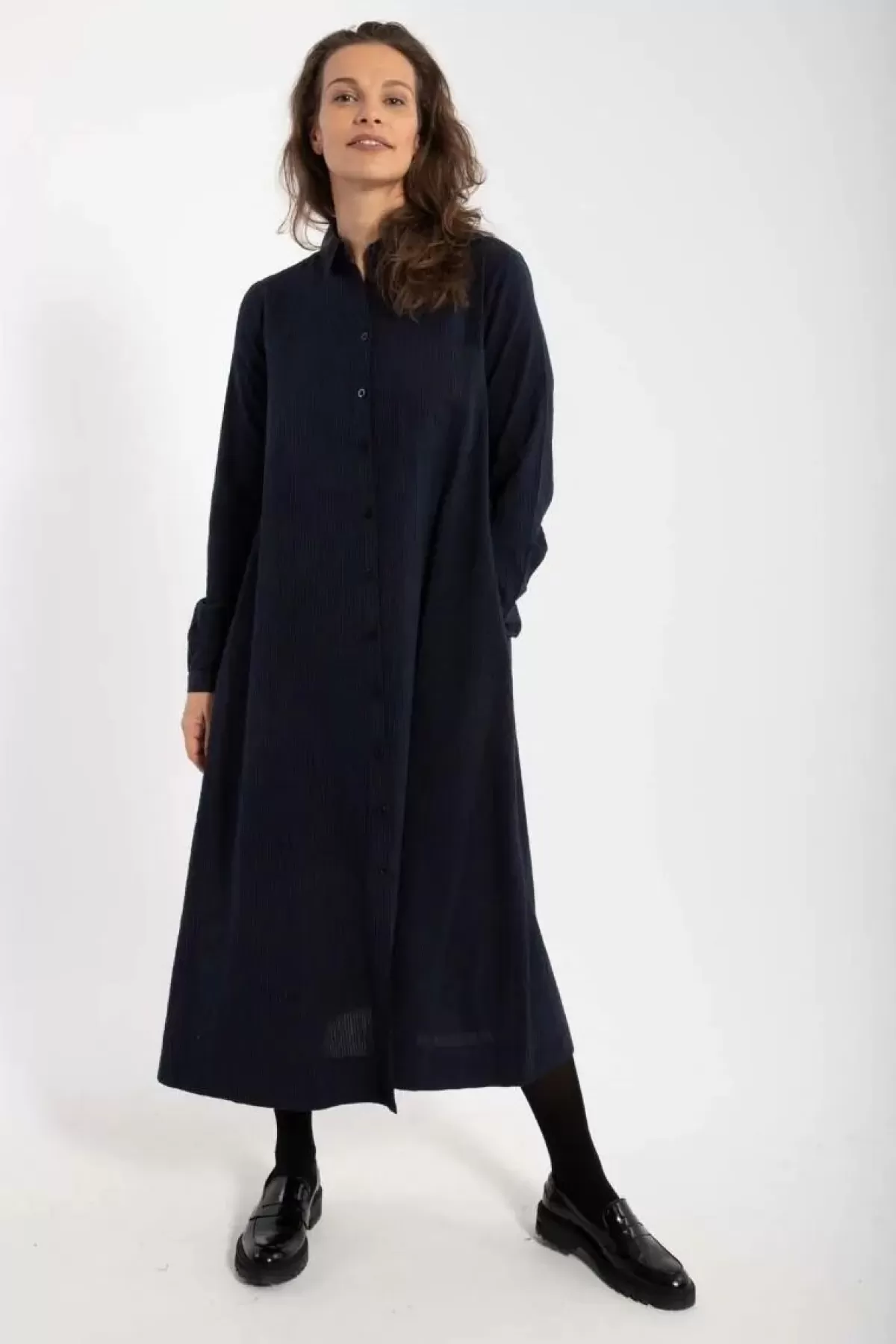 Dame Danefæ Danapril Ls Searsucker Dress Black/Marine