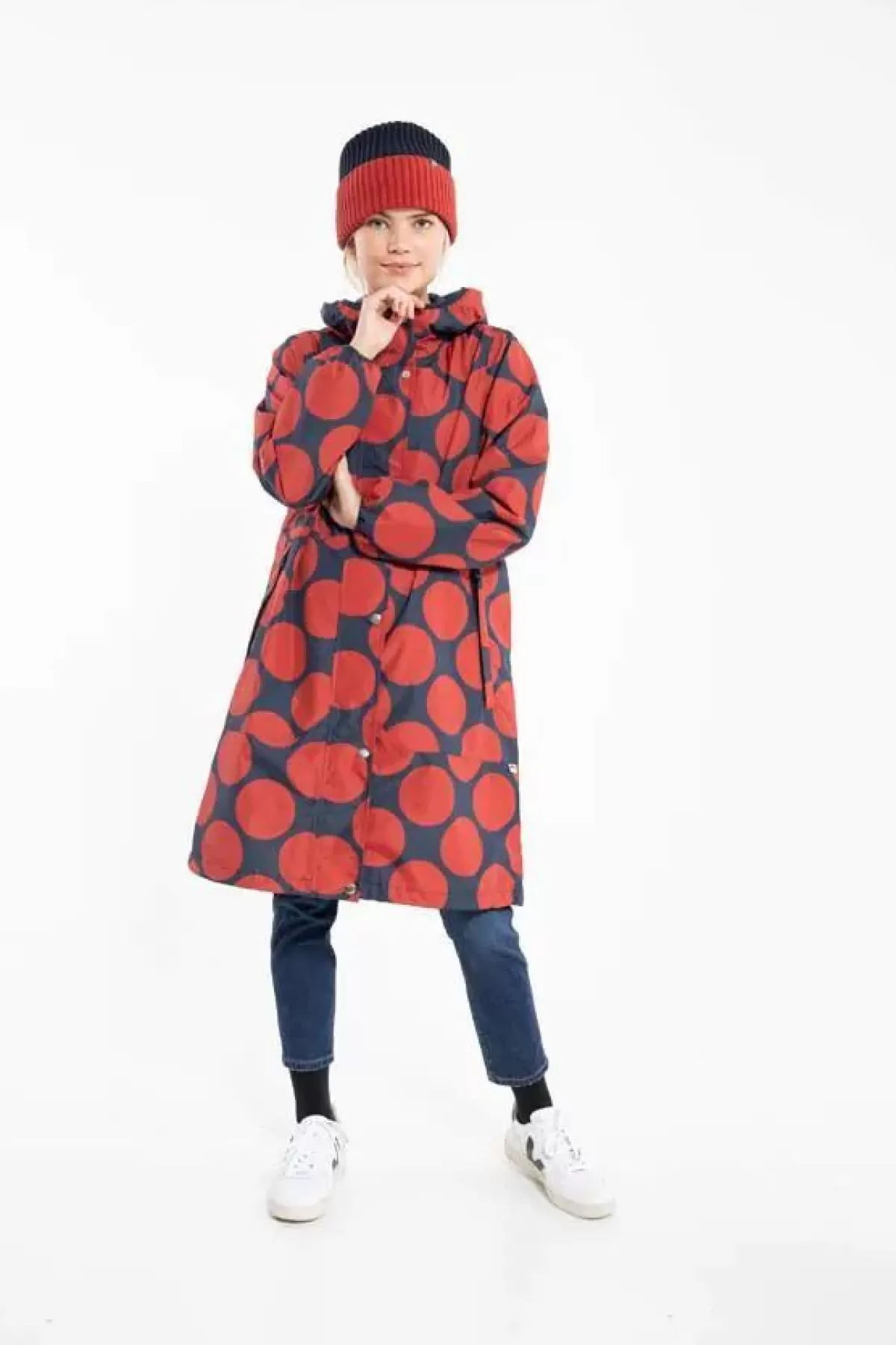 Dame Danefæ Danedith Rainjacket Dk Navy/Dk Rust Megadot