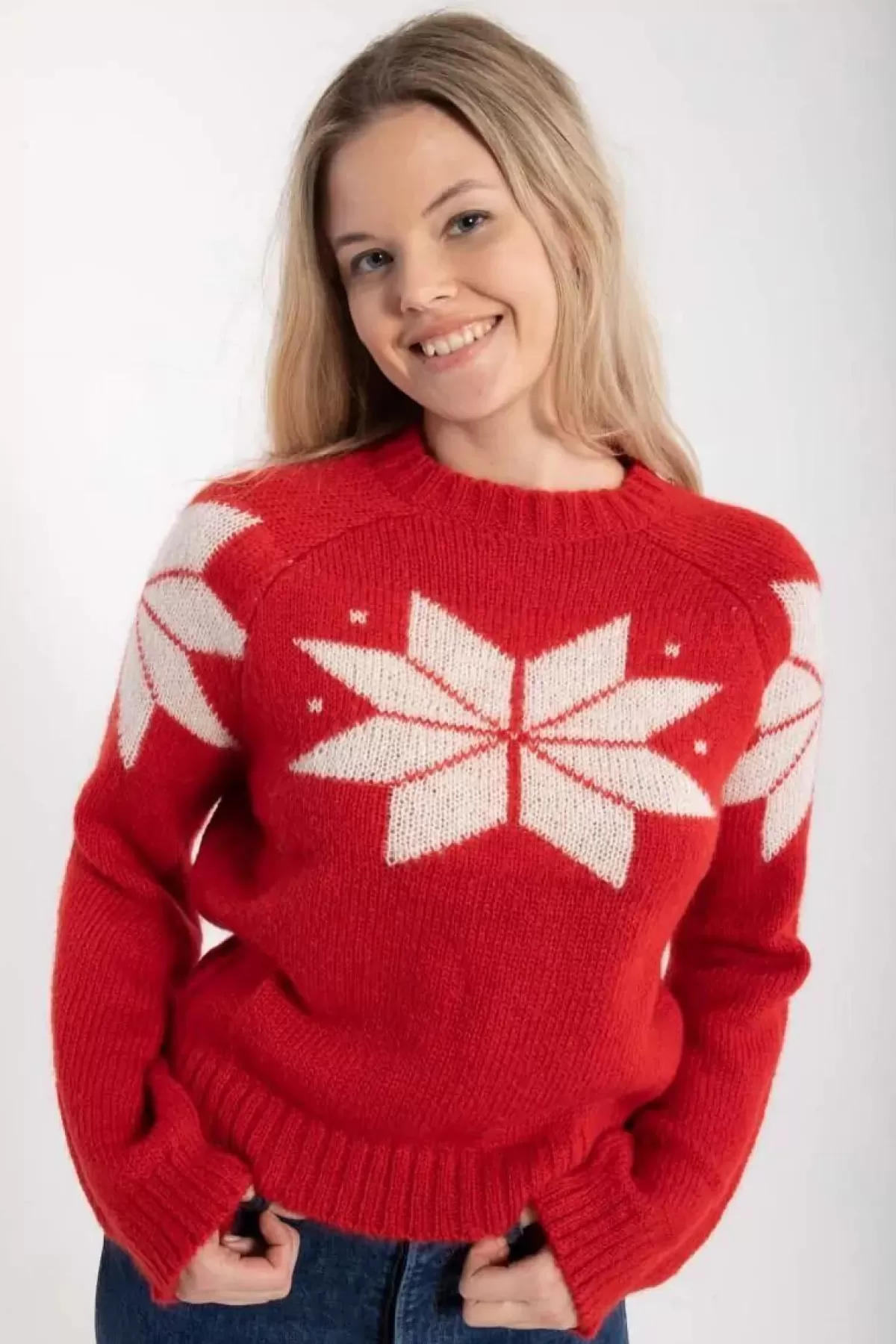 Dame Danefæ Danefantastic Flakes Wool Sweater Red/Chalk