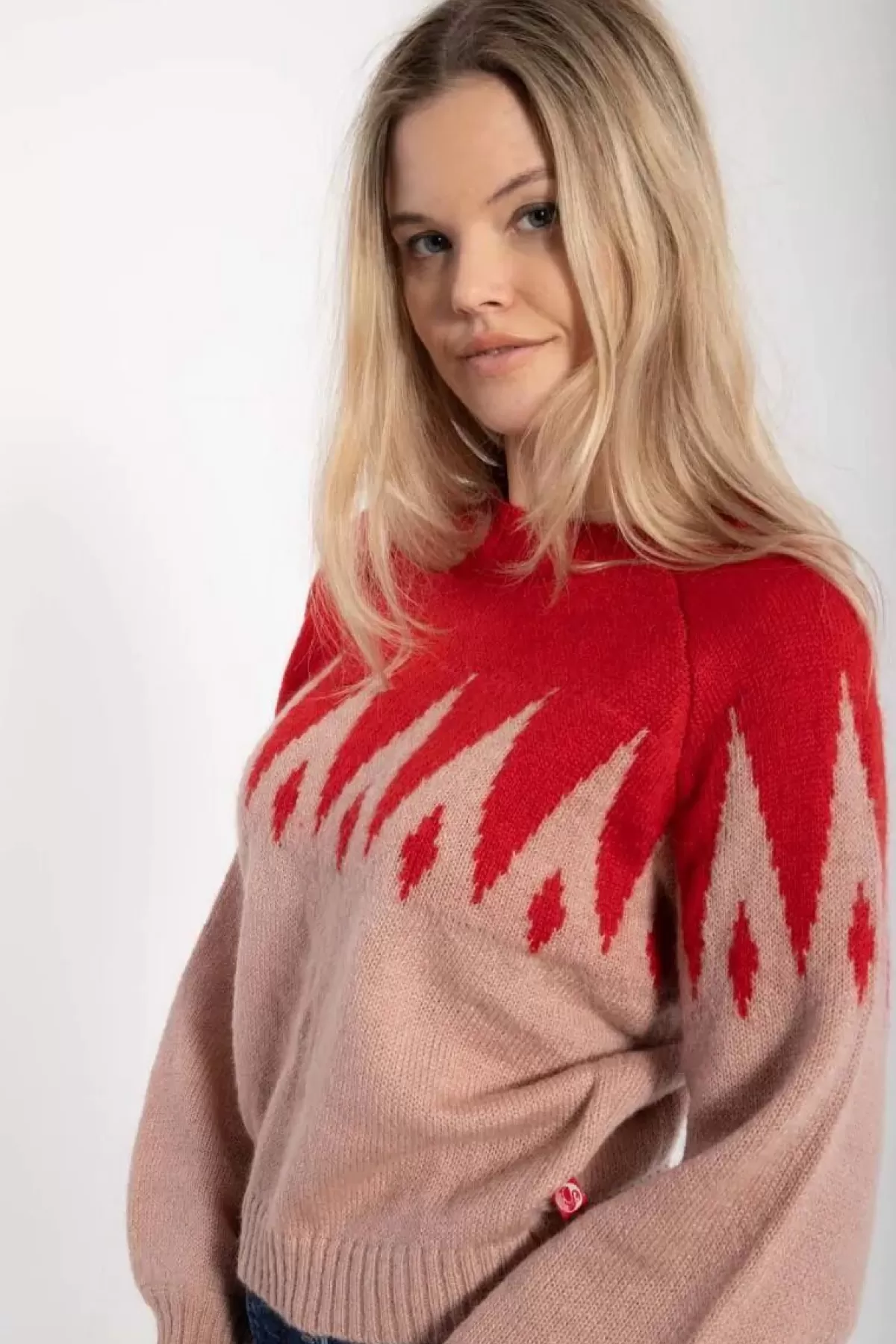 Dame Danefæ Danefantastic Icicles Wool Sweater Red/Powder Rose