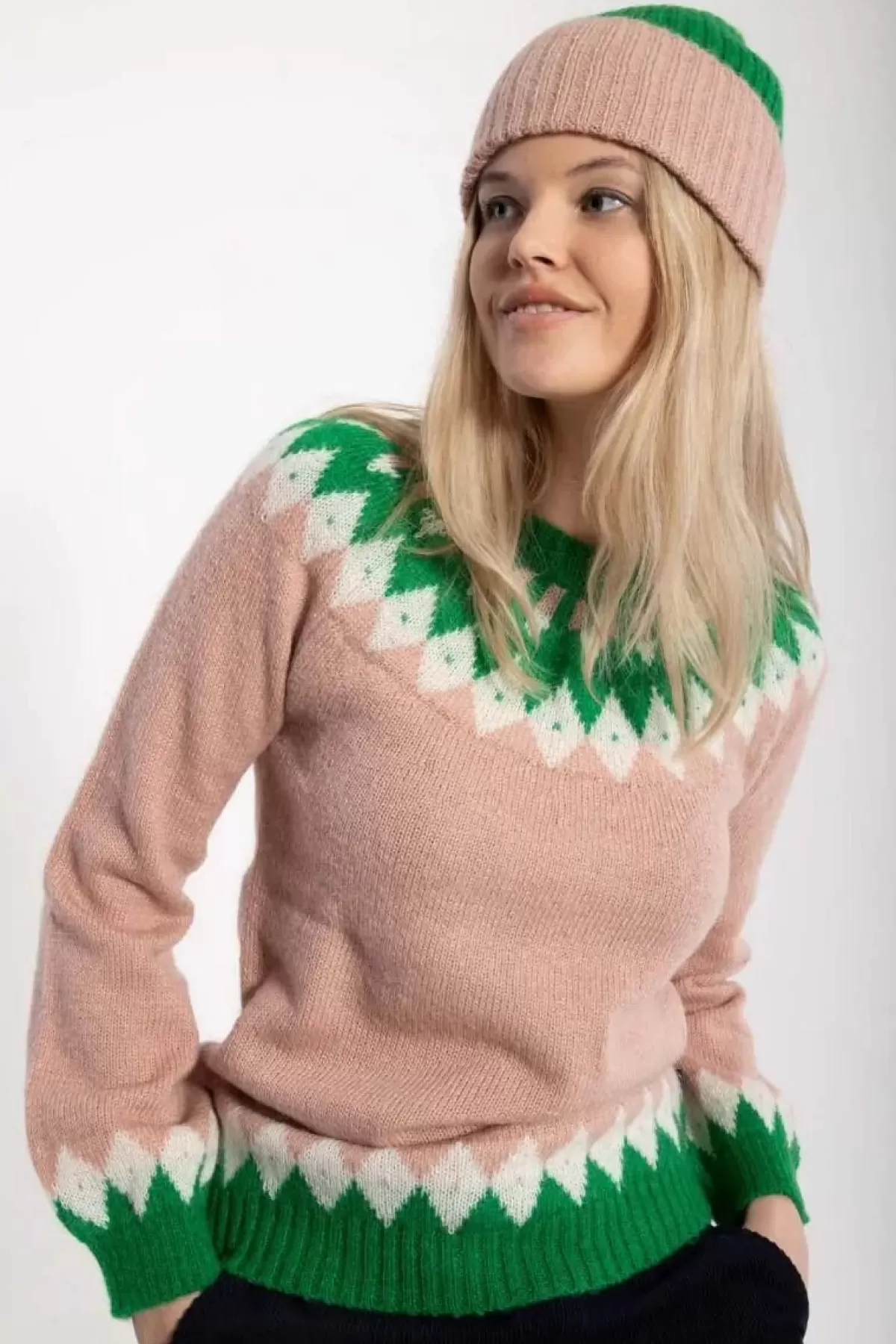 Dame Danefæ Danehot Stove Mohair Sweater Powder Rose/Chalk/Green