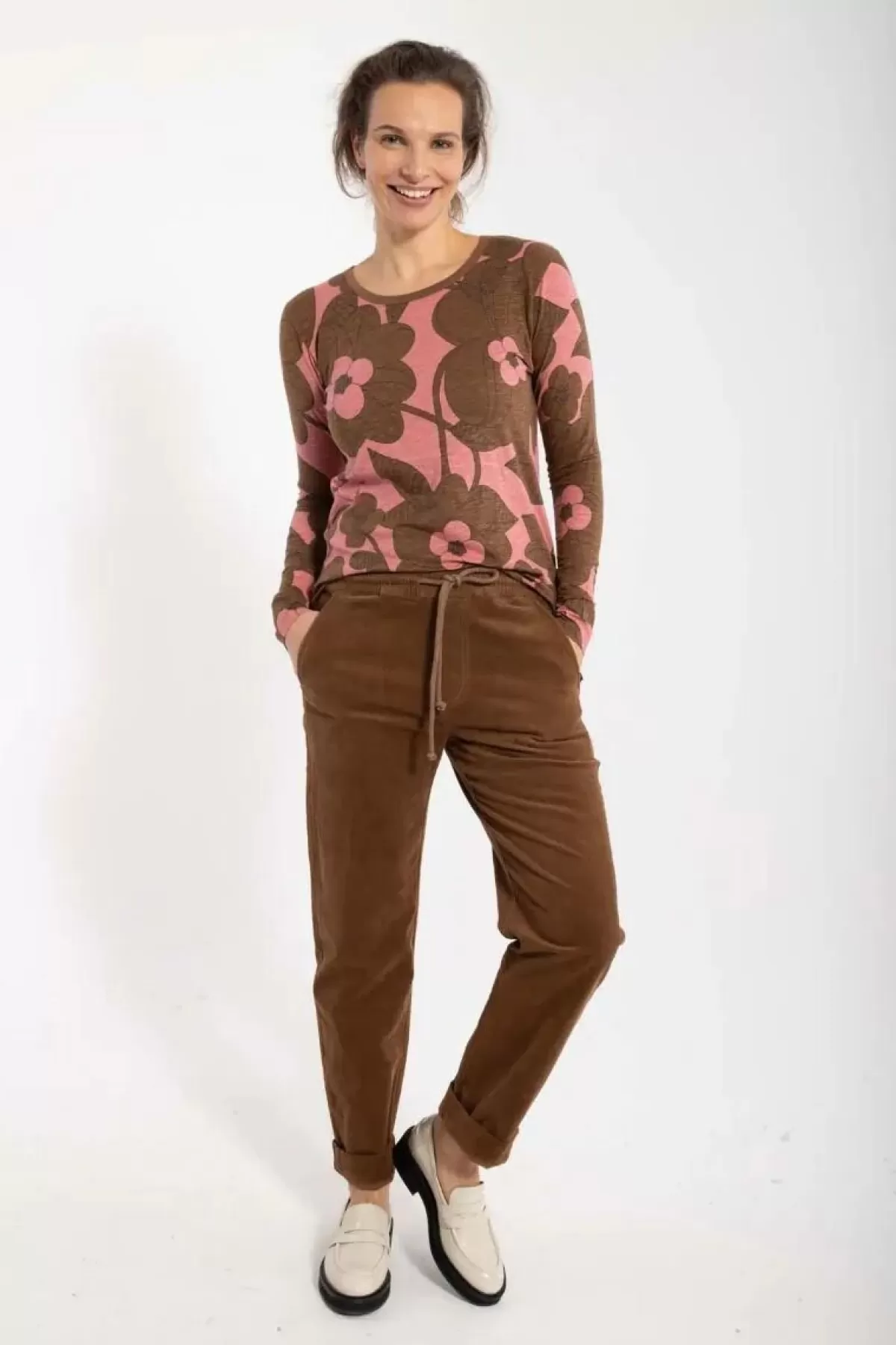 Dame Danefæ Daneliseleje Cord Stretch Pants Brown Beige