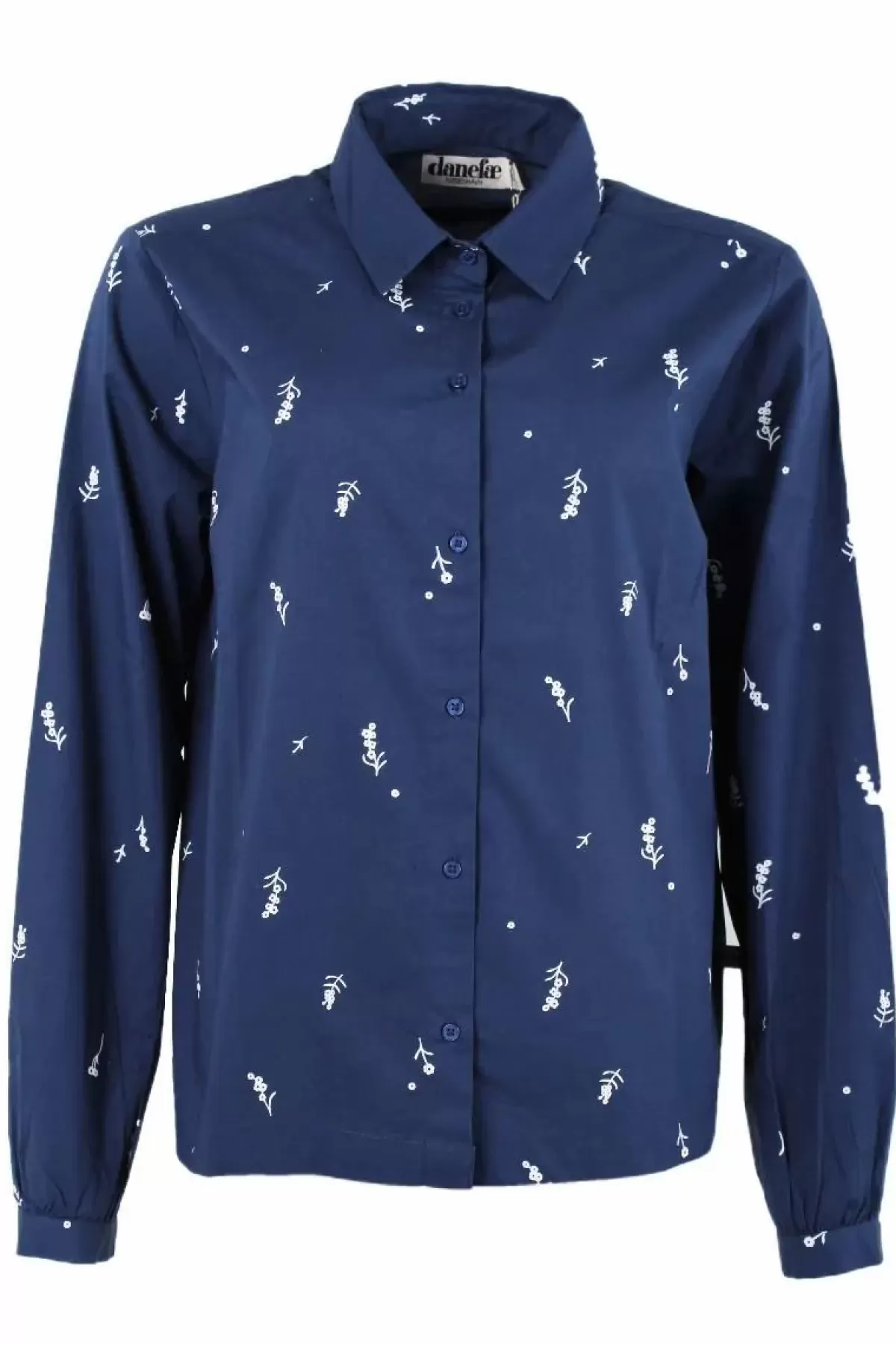 Dame Danefæ Danenovember Poplin Shirt Dusty Navy Markblomst