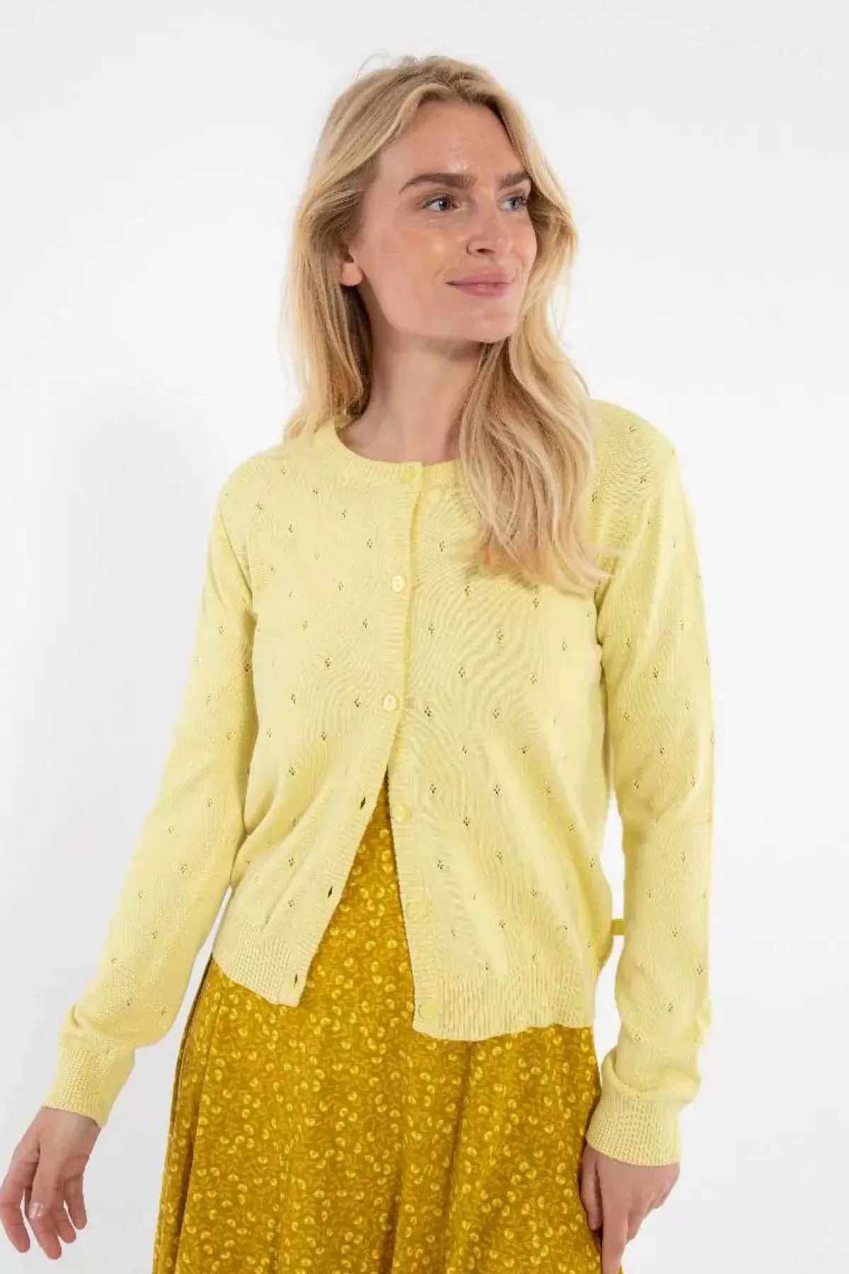 Dame Danefæ Danesaga Hole Knit Cardigan Pale Yellow