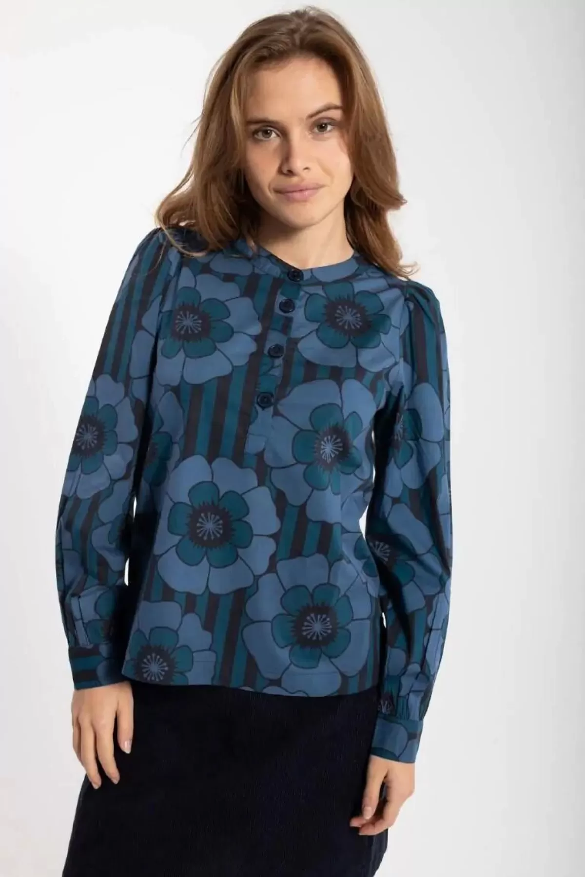 Dame Danefæ Danesanna Poplin Shirt Blue Power Flowers