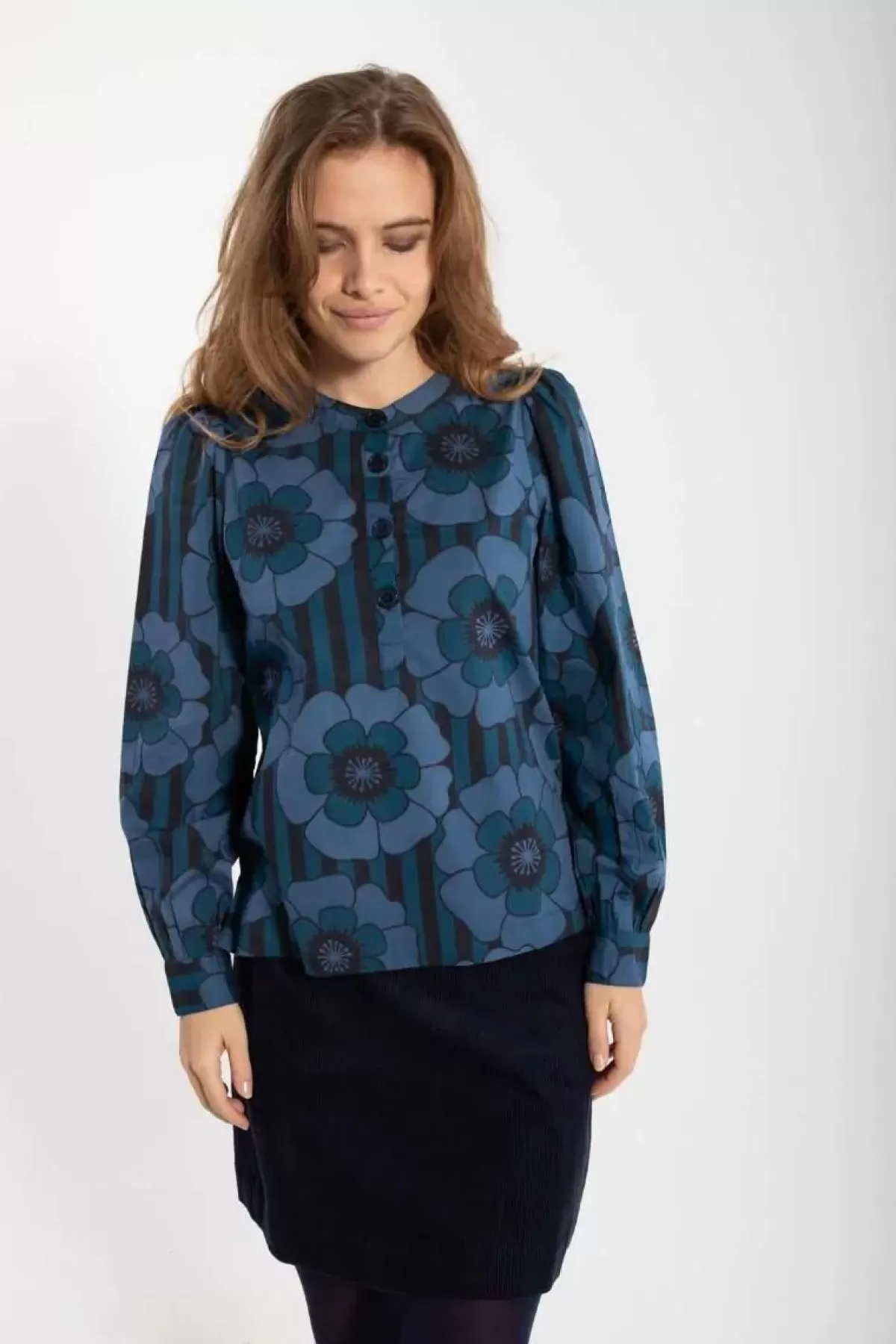 Dame Danefæ Danesanna Poplin Shirt Blue Power Flowers