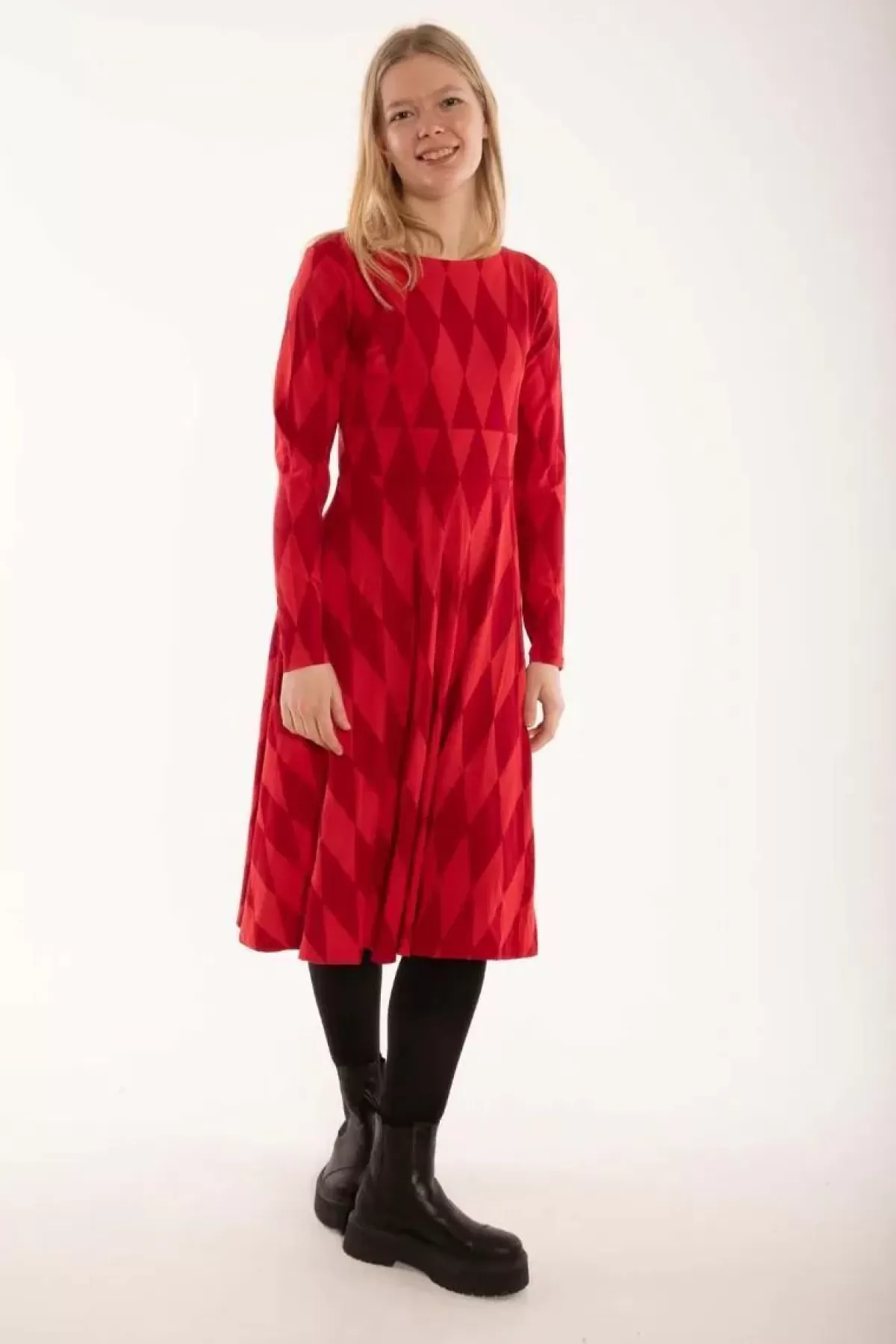 Dame Danefæ Danesigrid Cotton Dress Dk Red/Red Diamonds