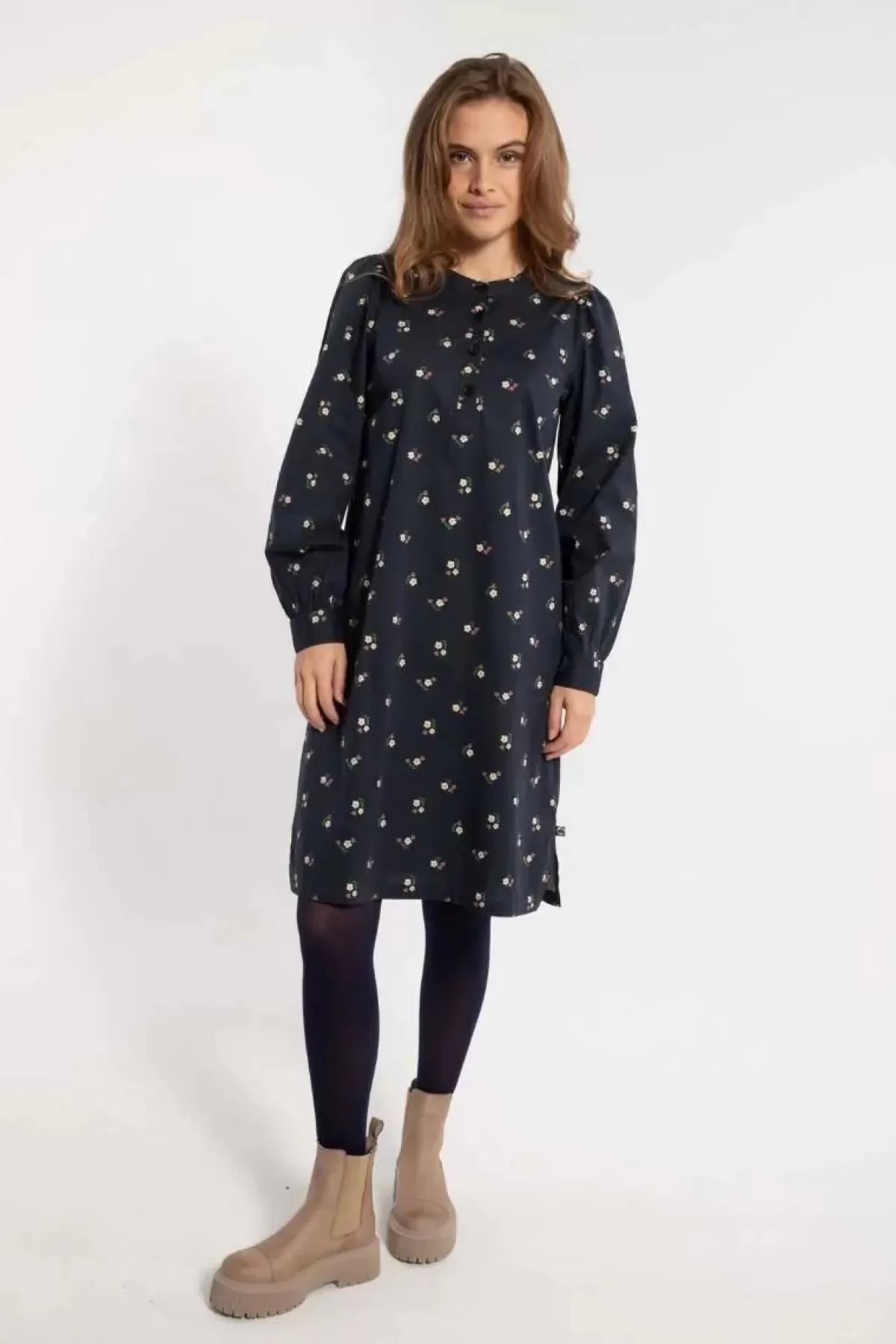 Dame Danefæ Danesocial Poplin Dress Black Miniflower