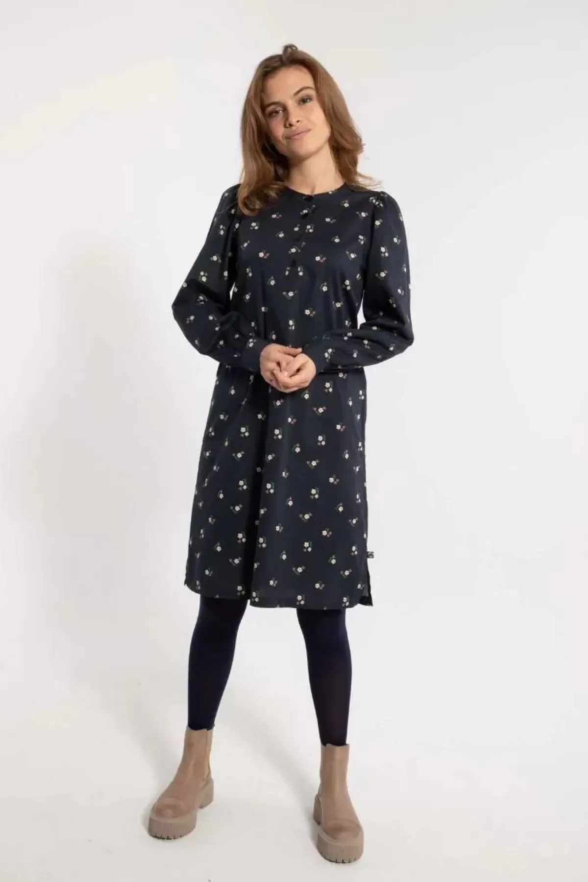 Dame Danefæ Danesocial Poplin Dress Black Miniflower