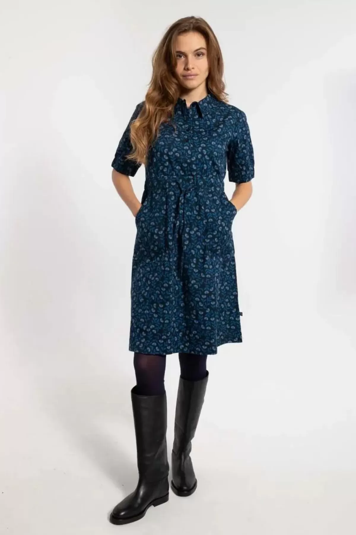 Dame Danefæ Danesusanne Poplin Dress Marine/Cold Blue Fleurie