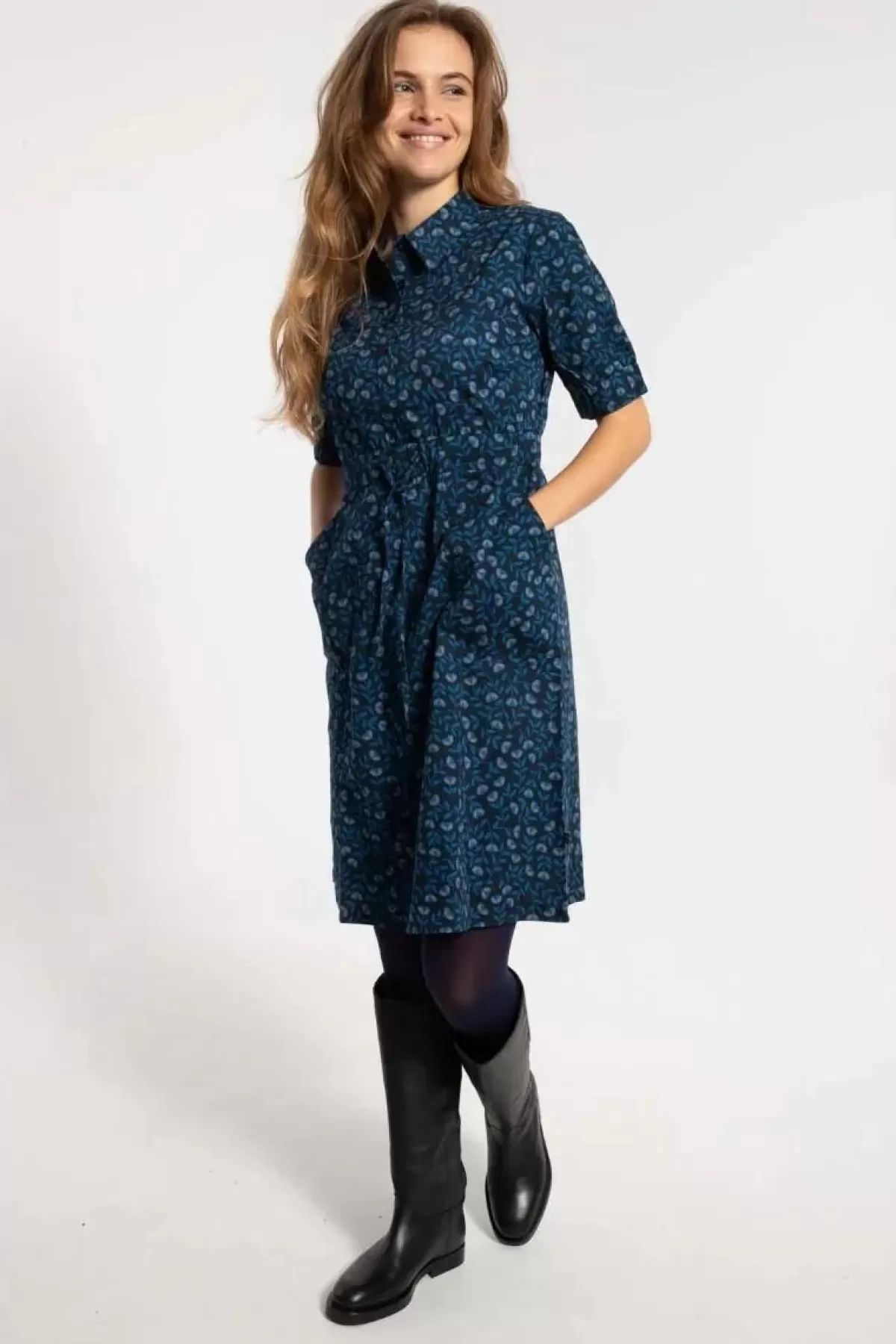 Dame Danefæ Danesusanne Poplin Dress Marine/Cold Blue Fleurie