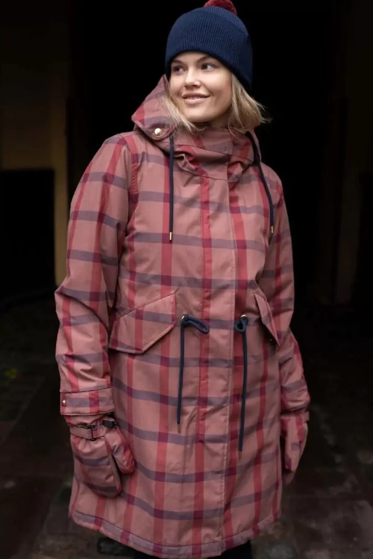 Dame Danefæ Danesvaneke Plaid Winter Parka Beige Rose/Dark Navy/Redwine