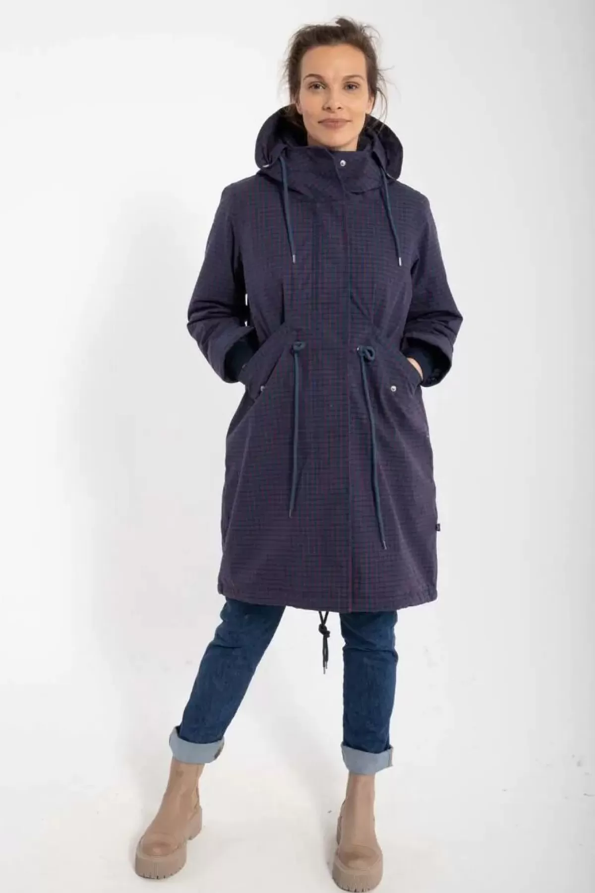 Dame Danefæ Danesvaneke Plaid Winter Parka Marine/Black/Redwine