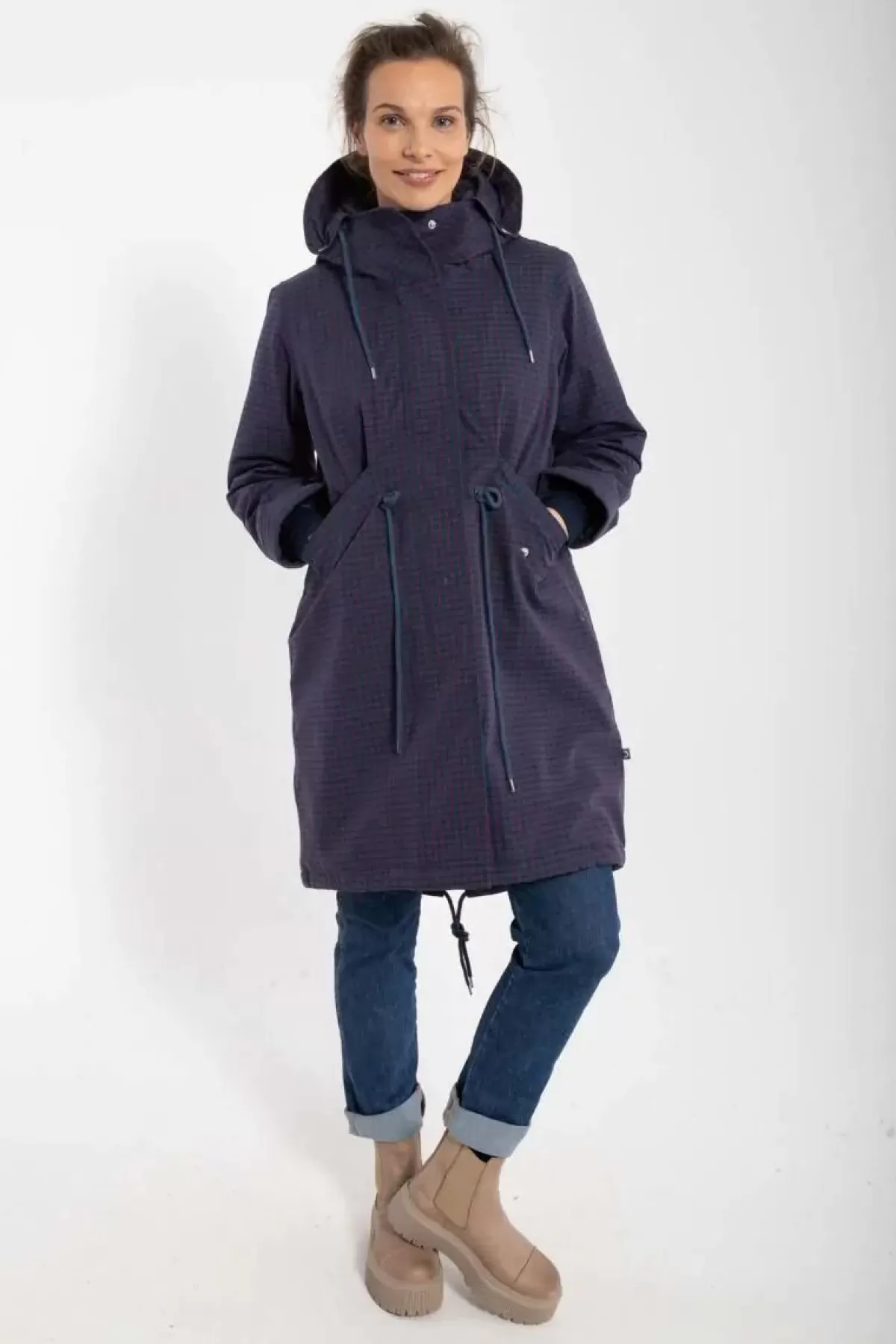 Dame Danefæ Danesvaneke Plaid Winter Parka Marine/Black/Redwine