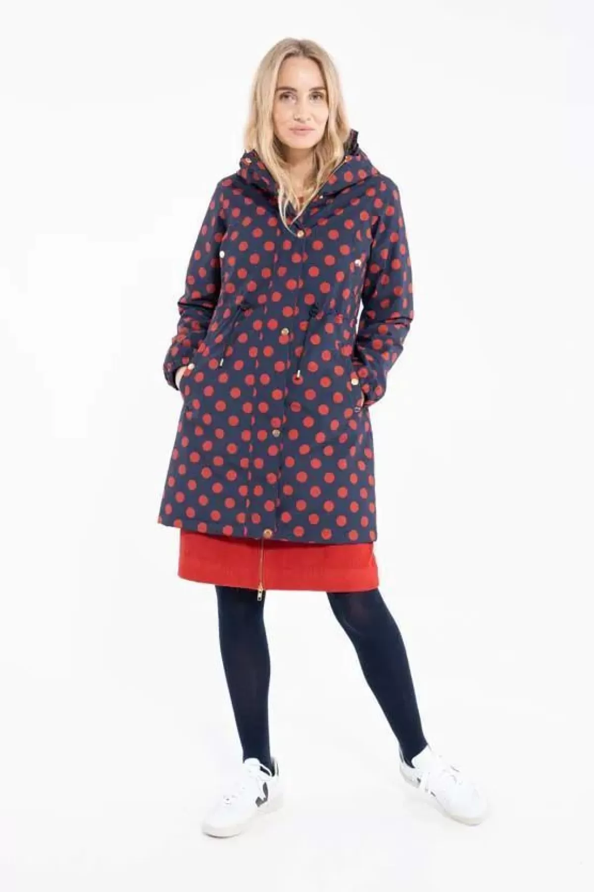 Dame Danefæ Danflora Winter Parka Dark Navy/Dark Rust Dots