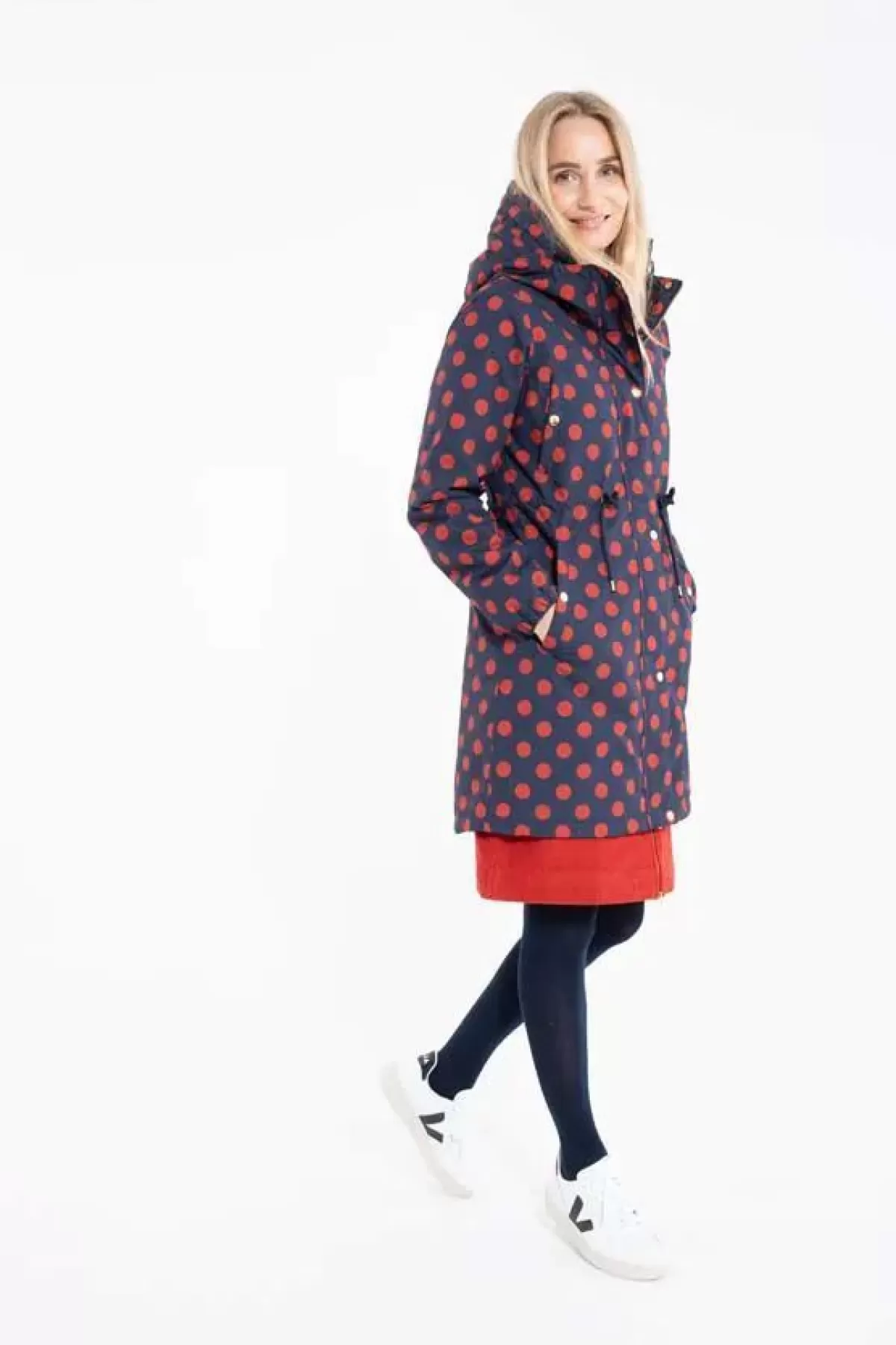 Dame Danefæ Danflora Winter Parka Dark Navy/Dark Rust Dots