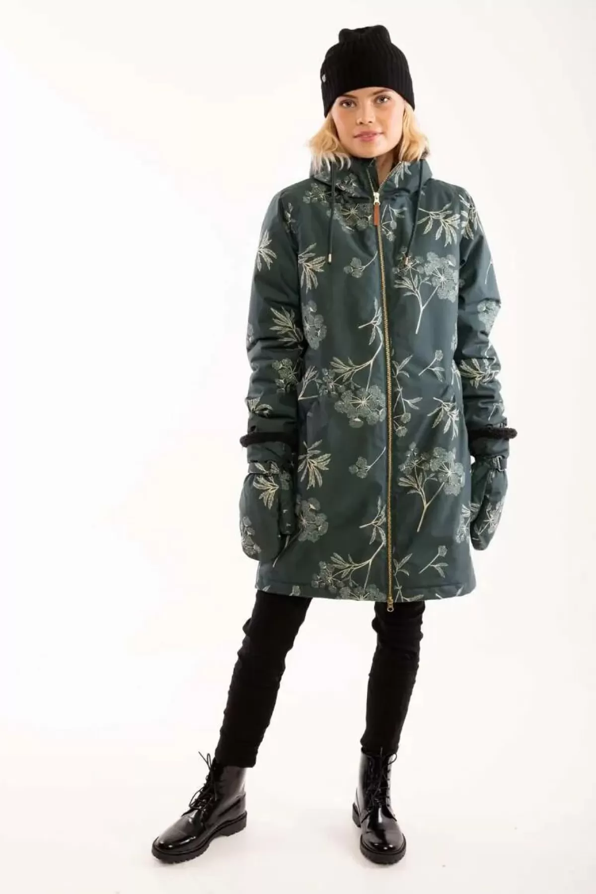 Dame Danefæ Gurli Winter Parka Black Green/Light Beige Hemlock