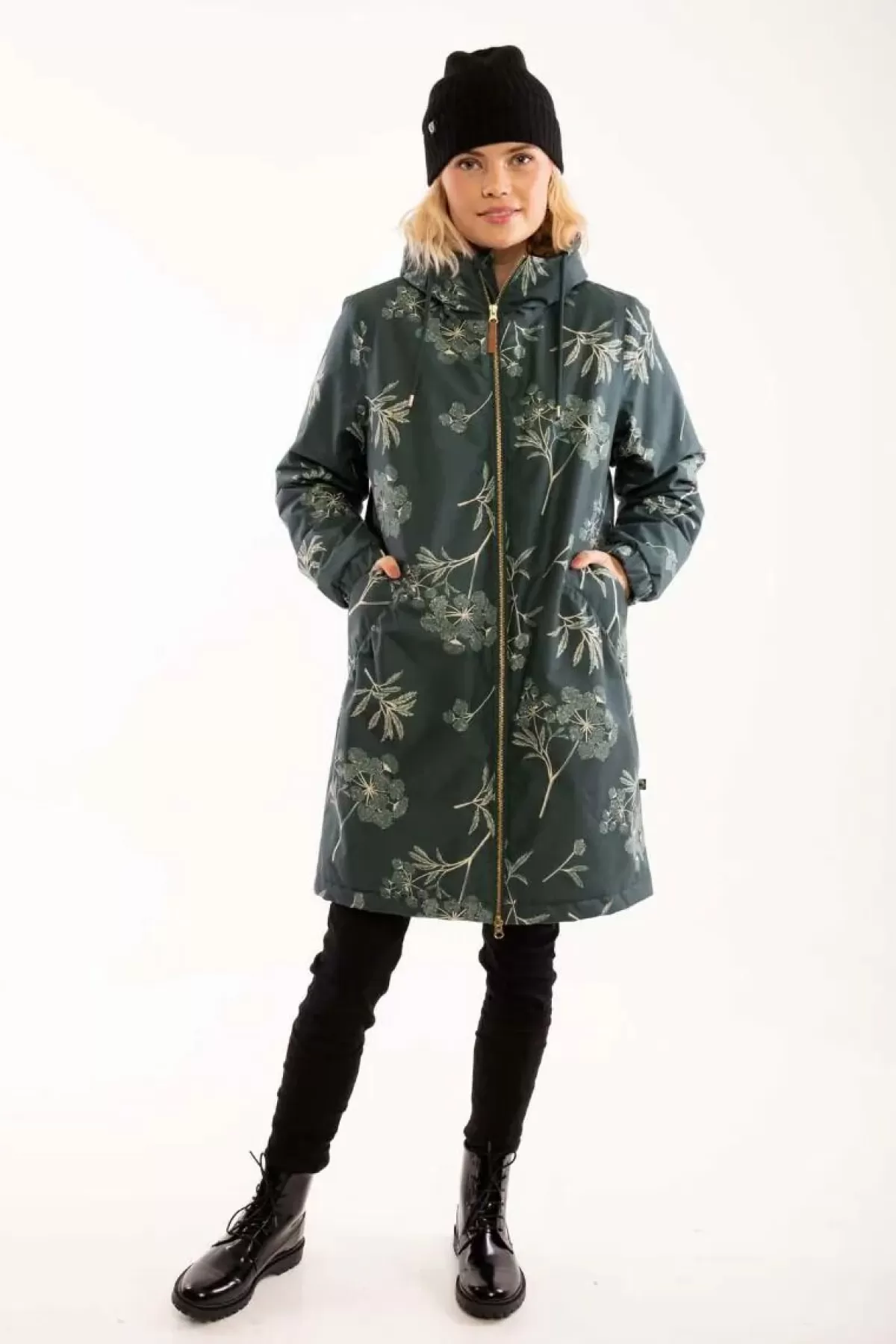 Dame Danefæ Gurli Winter Parka Black Green/Light Beige Hemlock