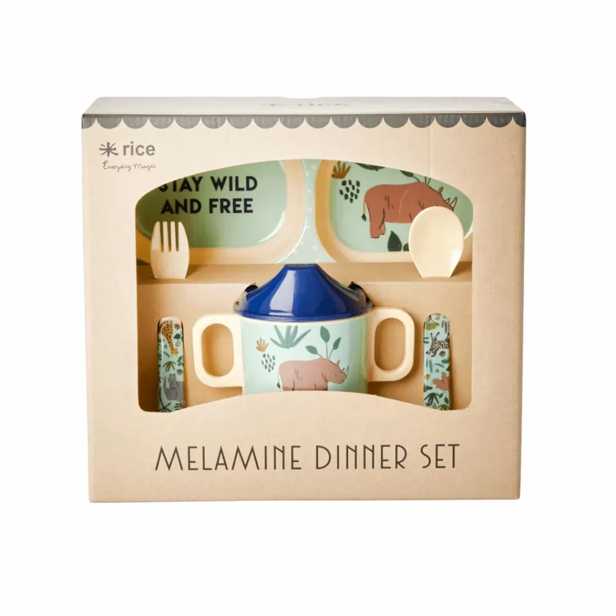 Baby Danefæ Rice Melamine Baby Spisesaet Blue Jungle Animals