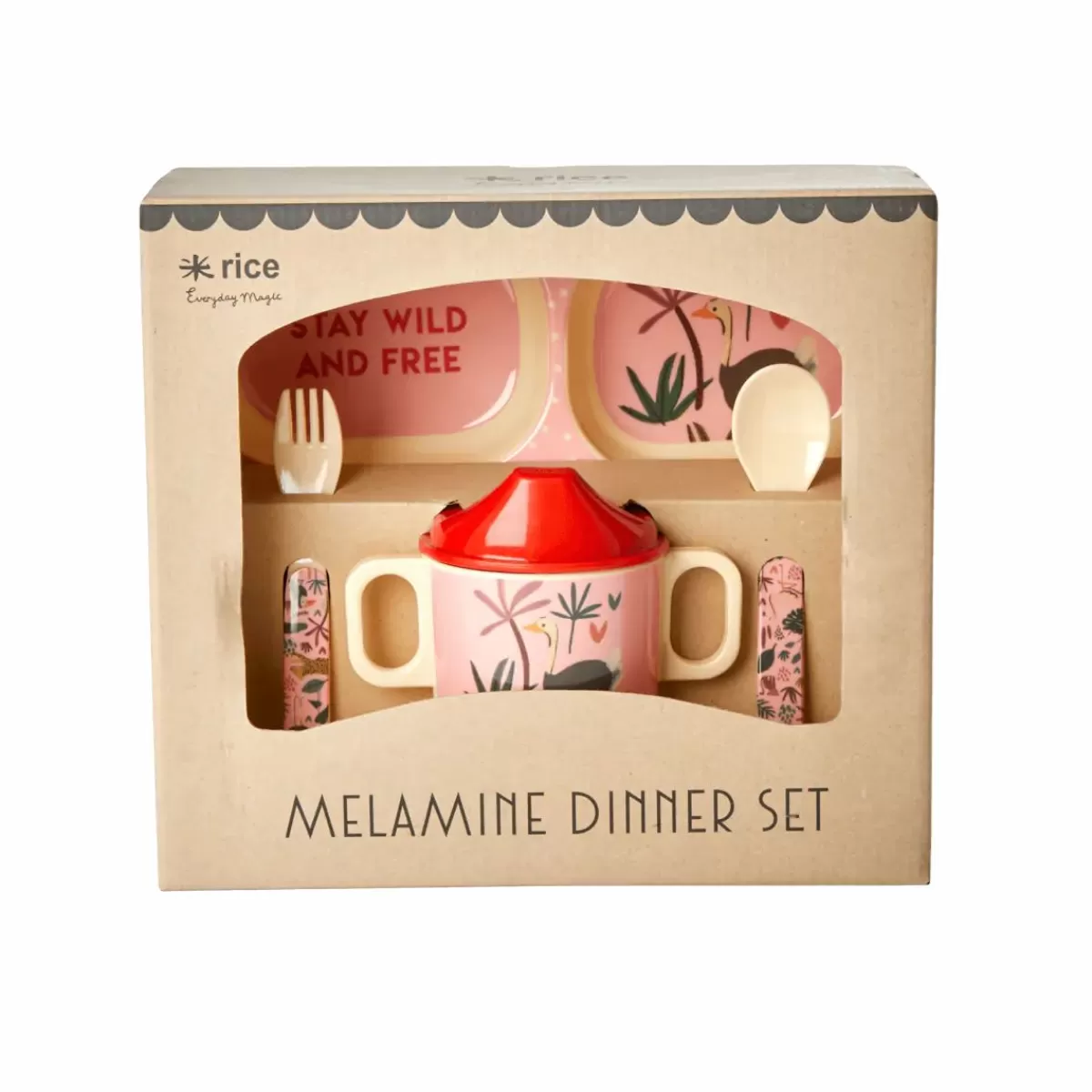 Baby Danefæ Rice Melamine Baby Spisesaet Pink Jungle Animals