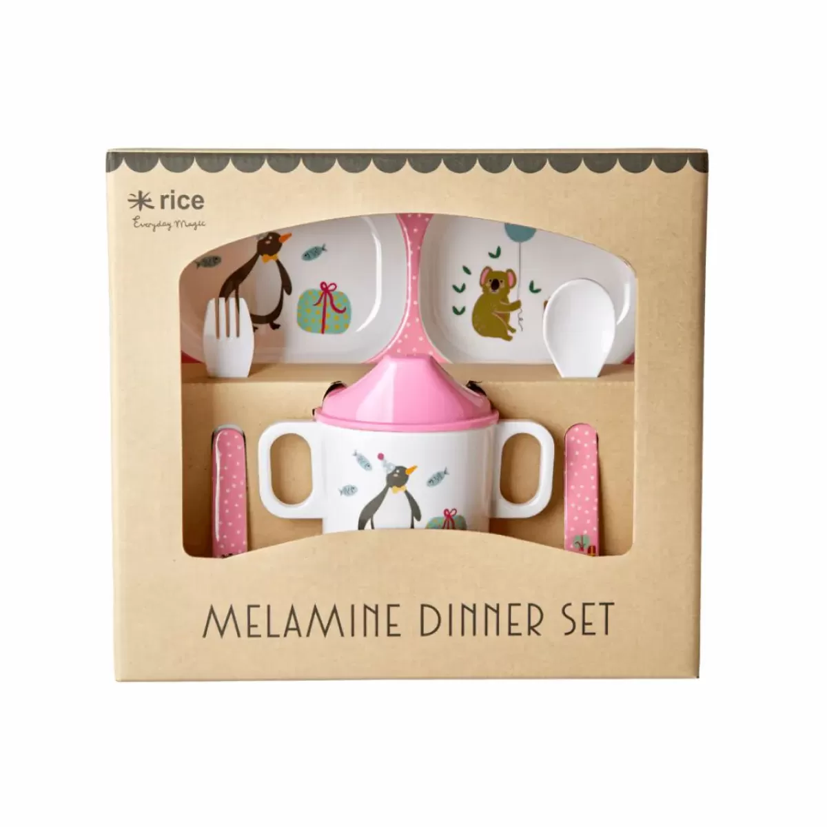 Baby Danefæ Rice Melamine Baby Spisesaet Pink Party Animal