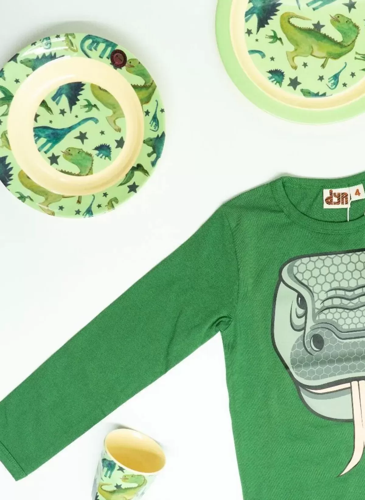 Baby Danefæ Rice Melamine Børneskal Green Dinosaur