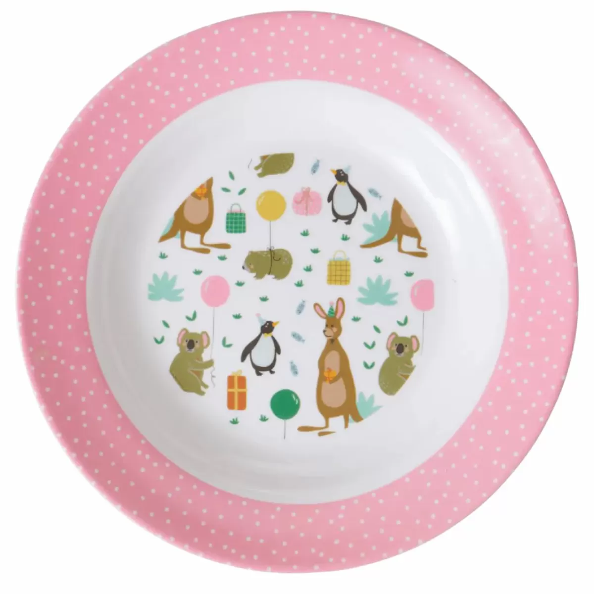 Baby Danefæ Rice Melamine Børneskal Pink Party Animal