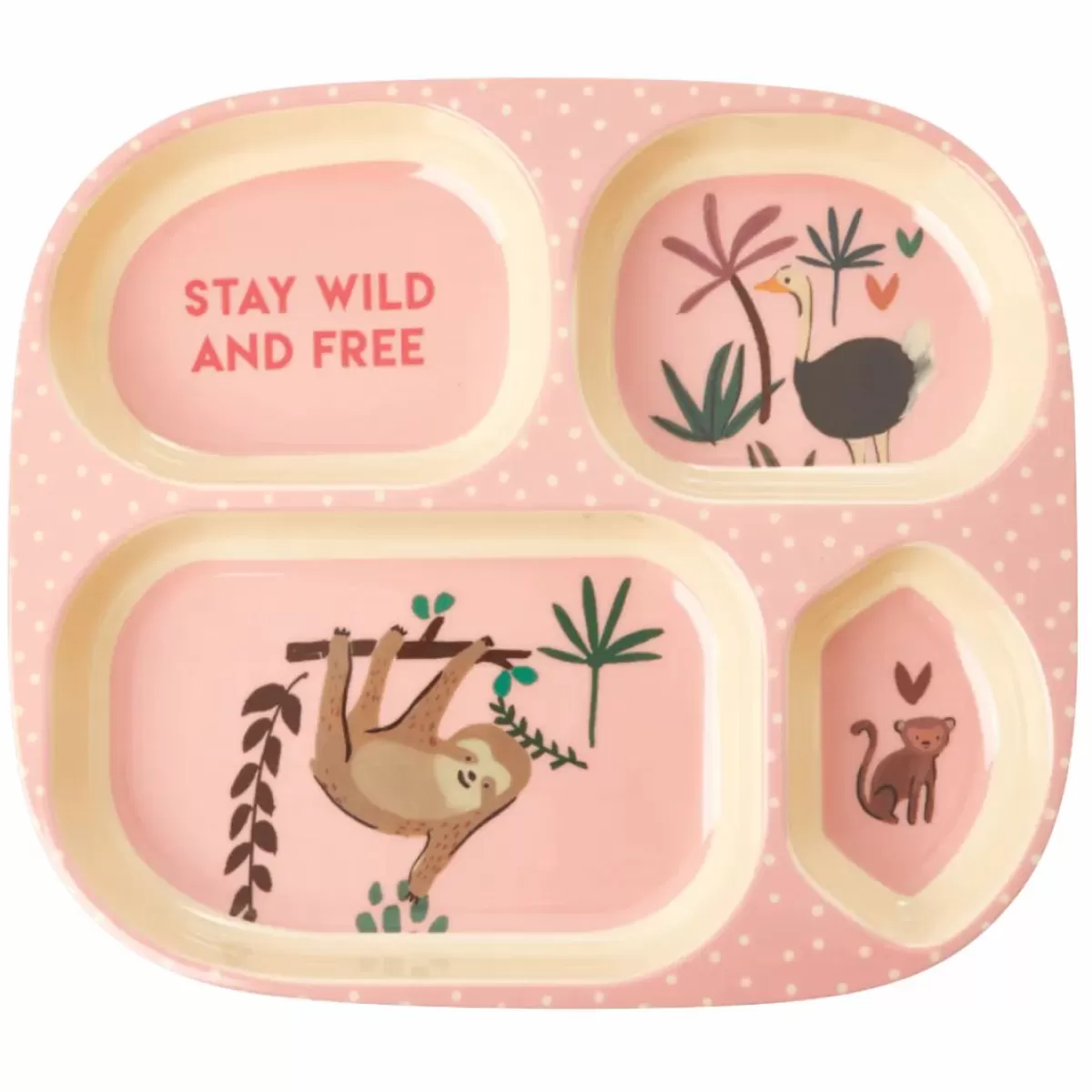 Baby Danefæ Rice Melamine Børnetallerken M.4 Rum Pink Jungle Animals