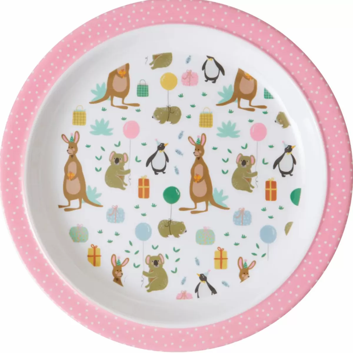 Baby Danefæ Rice Melamine Børnetallerken Pink Party Animals