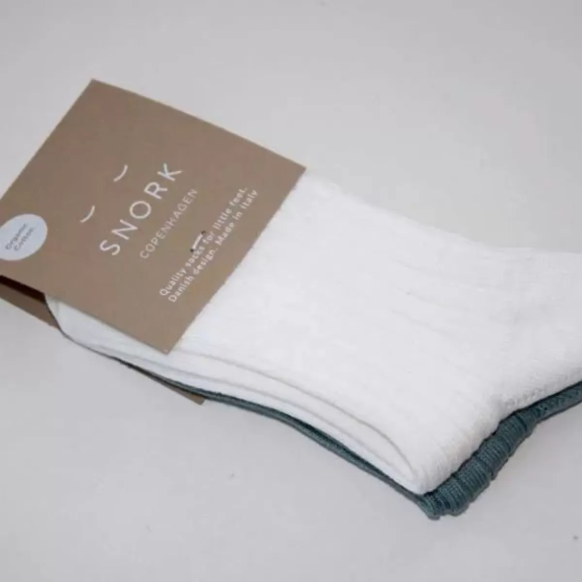 Børn Danefæ Snork Organic Rib Socks 2-Pack Green/Off-White